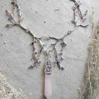 Quartz Crystal Moon and Branches Necklace